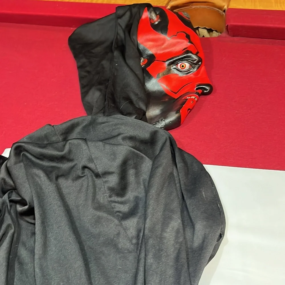 Star Wars costume Darth Maul RED face MASK scary evil devil BLACK CAPE attached